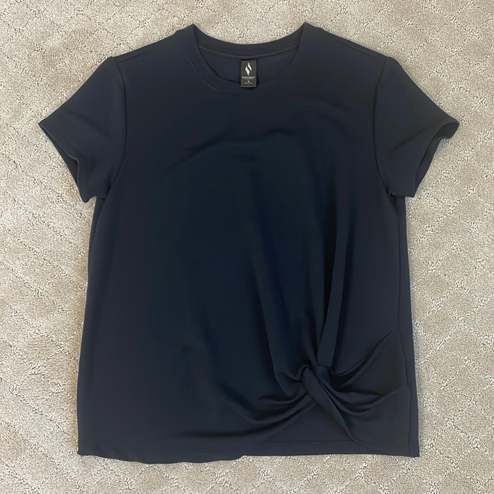 Black Skechers tee with twist/front detail - EUC